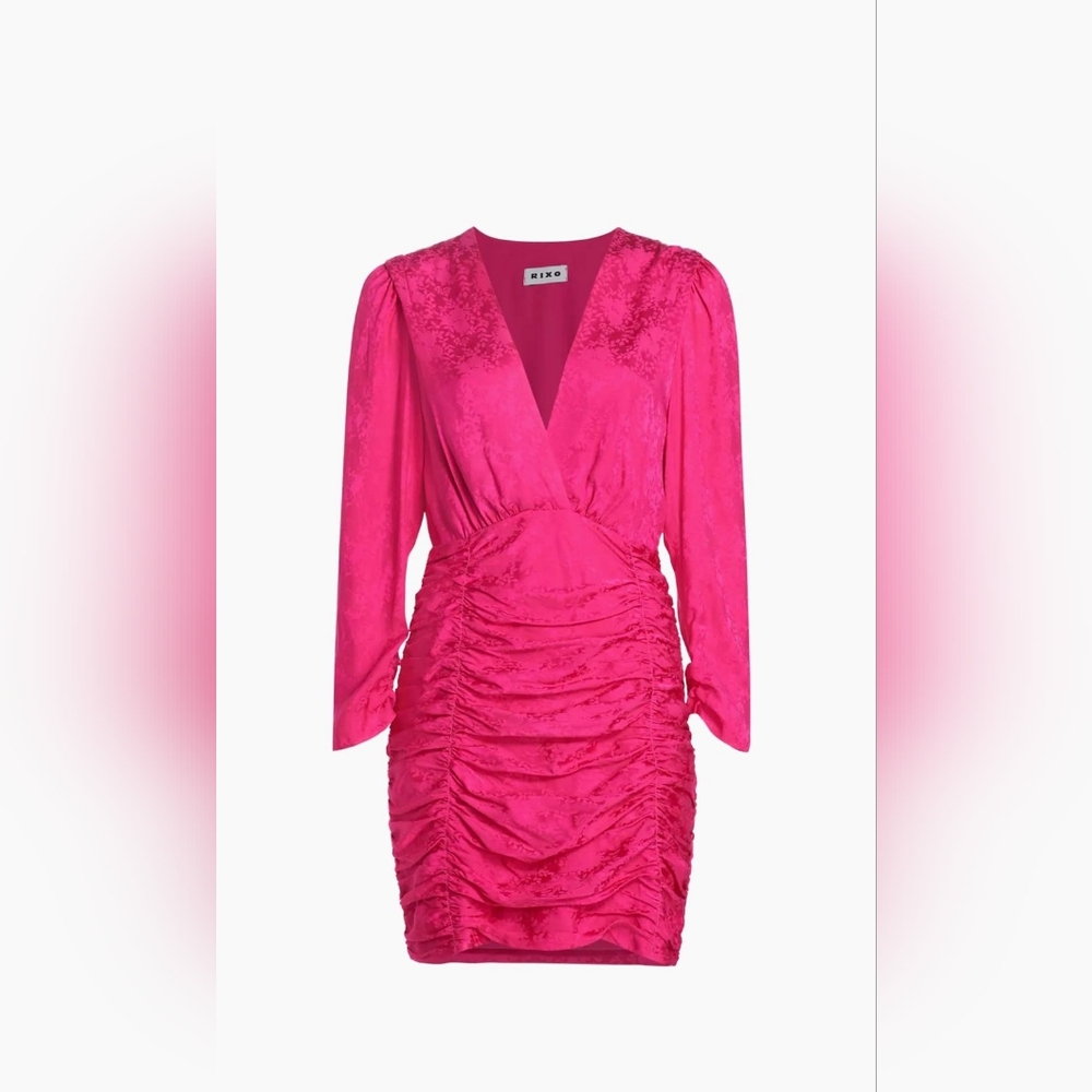Rixo Golden Rose- Print Satin Minidress